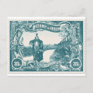 Cartão Postal Carimbo Vintage India com Elefante