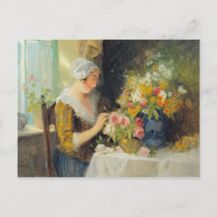 Cartão Postal Carl Duxa Vintage Arrumando Flores