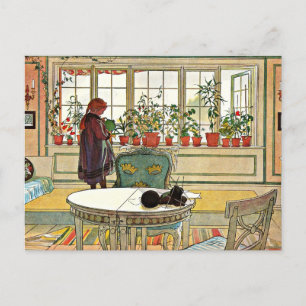 Cartão Postal Carl Larsson - Flores no Windowsill