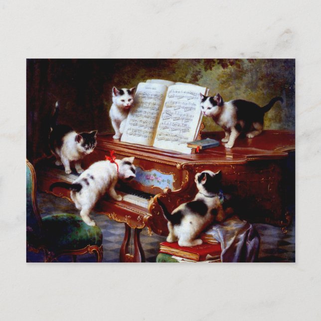 Cartão Postal Carl Reichert Kittens Tocando Piano (Frente)