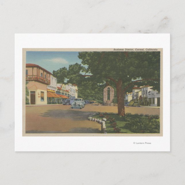 Cartão Postal Carmel, CA - Vista do Distrito Comercial do Centro (Frente)