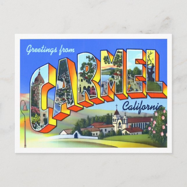 Cartão Postal Carmel, California Vintage Big Letters (Frente)