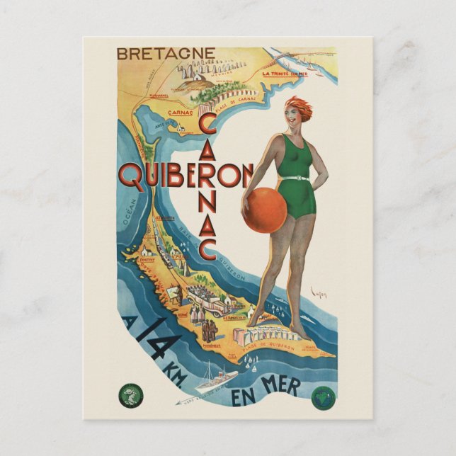 Cartão Postal Carnac - Quiberon France Poster vintage 1930 (Frente)