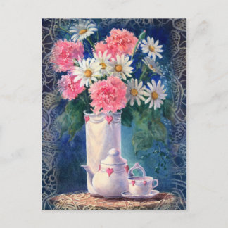 Cartão Postal CARNAÇÕES E VELHO LACE por SHARON SHARPE