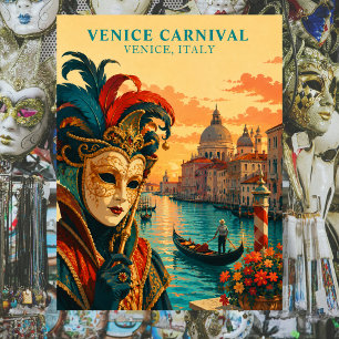 Cartão Postal Carnaval de Veneza Itália Máscara Veneziana Vintag
