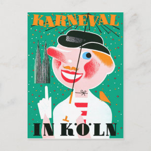 Cartão Postal Carnaval em Colônia, homem feliz sob guarda-chuva