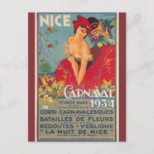 Cartão Postal Carnaval Francês Antigo Nice 1934
