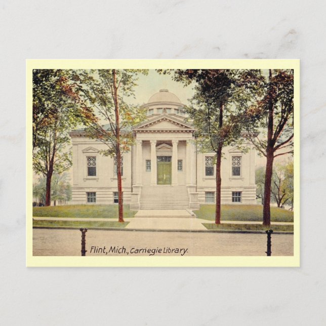 Cartão Postal Carnegie Library, Flint, Michigan Vintage (Frente)