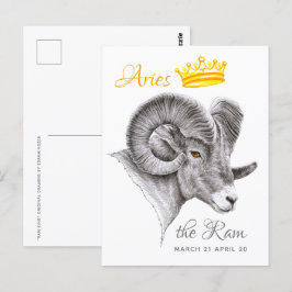 Cartão Postal Carneiro de Bighorn com Coroa Áries Animal do Zodí