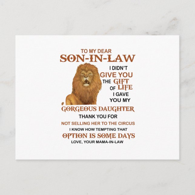 Cartão Postal Caro Filho-De-Direito, Eu Lhe Dei Minha Filha Garg (Frente)