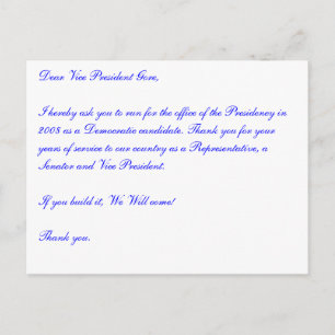 Cartão Postal Caro Vice-Presidente Gore, peço-lhe que se dirija.
