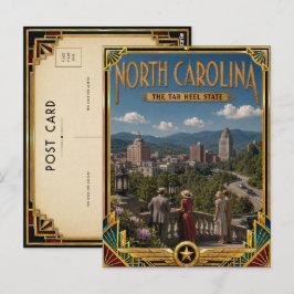 Cartão Postal Carolina do Norte Arte Deco Vintage Idade Dourada