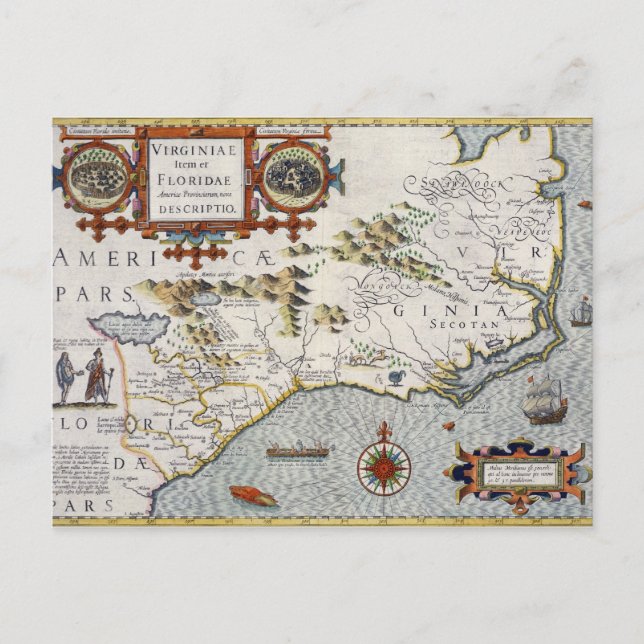 Cartão Postal Carolina do Norte, intitulada 'Virginiae item et F (Frente)