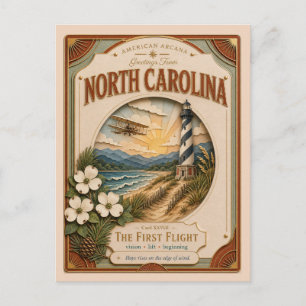 Cartão Postal Carolina do Norte Papel Cortado Vintage Arcana Ame