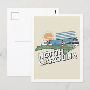 Cartão Postal Carolina do Norte Retro Viagem Design Icônico EUA