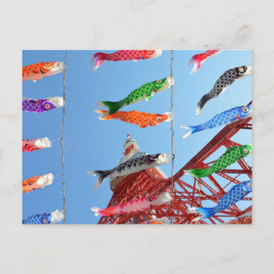 Cartão Postal Carp Streamers (Koinobori) na Torre de Tóquio