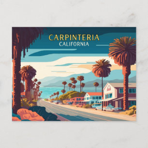 Cartão Postal Carpinteria California Sunset Palm Trees Retro