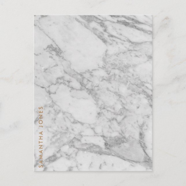 Cartão Postal Carrara Branca Marble Clássico Dourado Personaliza (Frente)