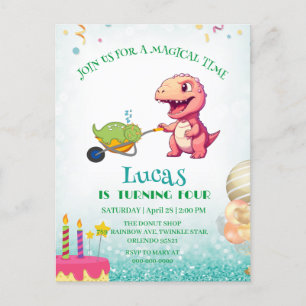 Cartão Postal Carrinho de canudo de dinossauro engraçado Festa d