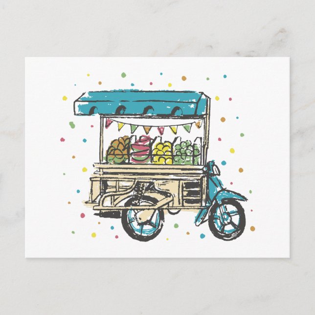 Cartão Postal Carrinho de Fruta de Aquarela (Frente)