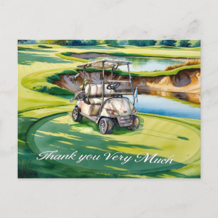 Cartão Postal Carrinho de golfe com aquarela de golfe