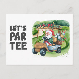 Cartão Postal Carrinho de golfe com Papai Noel Let Par Tee Golfe