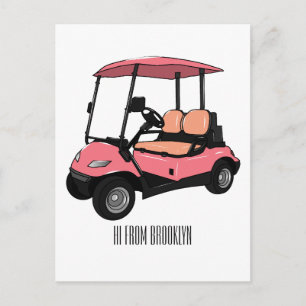 Cartão Postal Carrinho de golfe / desenho animado de buggy de go