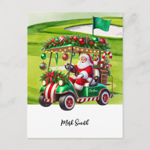 Cartão Postal Carrinho de golfe On Par for Christmas com o Papai