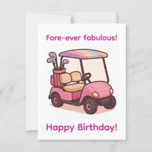 Cartão Postal Carrinho de Golfe Rosa