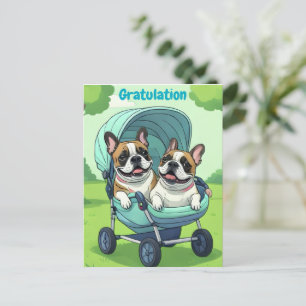 Cartão Postal Carrinho de passeio para Bulldog Francês
