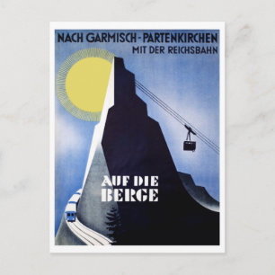 Cartão Postal Carro a cabo Garmisch Partenkirchen. pico das mont