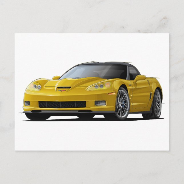 Cartão Postal Carro amarelo Corvette ZR1 (Frente)