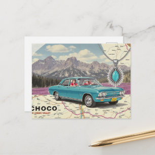 Cartão Postal Carro Antigo em uma Colagem de Mapa
