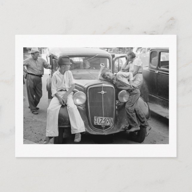 Cartão Postal Carro Antigo, Família da Grande Depressão, Anos 19 (Frente)