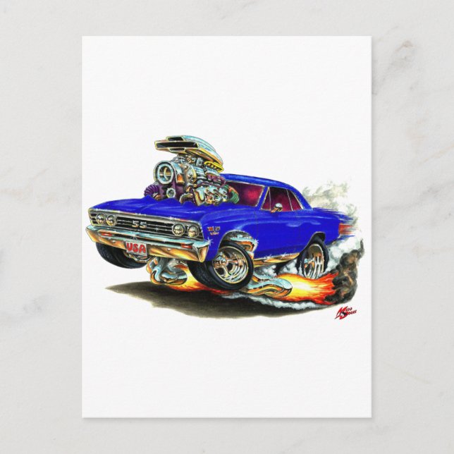 Cartão Postal Carro Azul Escuro Chevelle 1967 (Frente)