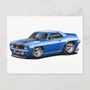 Cartão Postal Carro Azul-Preto Camaro SS 1969