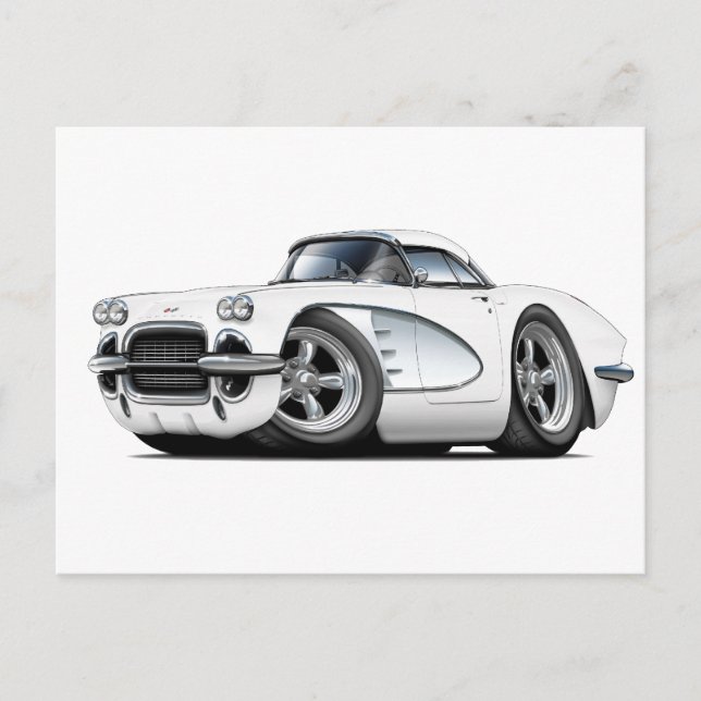 Cartão Postal Carro Branco Corvette 1961 (Frente)