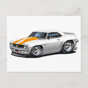 Cartão Postal Carro Branco-Laranja Camaro SS 1969