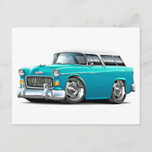 Cartão Postal Carro Branco-Turquesa Nomad de Chevy, 1955