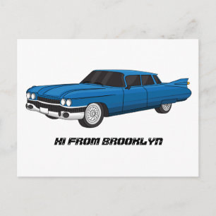 Cartão Postal Carro clássico azul gelado de 1959