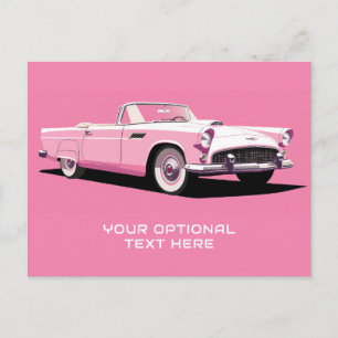Cartão Postal Carro Clássico Rosa de Texto Personalizado