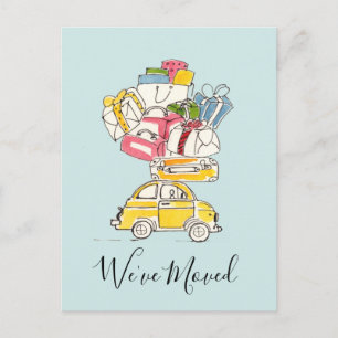 Cartão Postal Carro com Viagem Suitcases que movemos o cartão-p