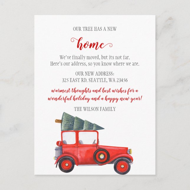Cartão Postal Carro de Árvore de Natal Deslocamos Férias (Frente)
