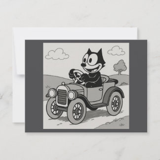 Cartão Postal Carro de Condução de Gato de Cartoon