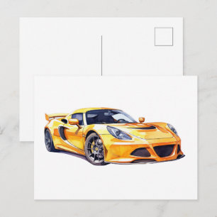 Cartão Postal Carro de corrida aquarela.