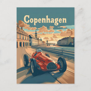 Cartão Postal Carro de Corrida Clássico de Copenhague