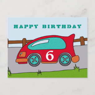 Cartão Postal Carro de Corrida Vermelho Feliz Aniversário