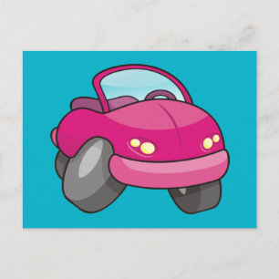 Cartão Postal Carro de desenho animado rosa