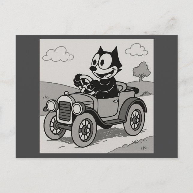 Cartão Postal Carro de Gato de Cartoon (Frente)