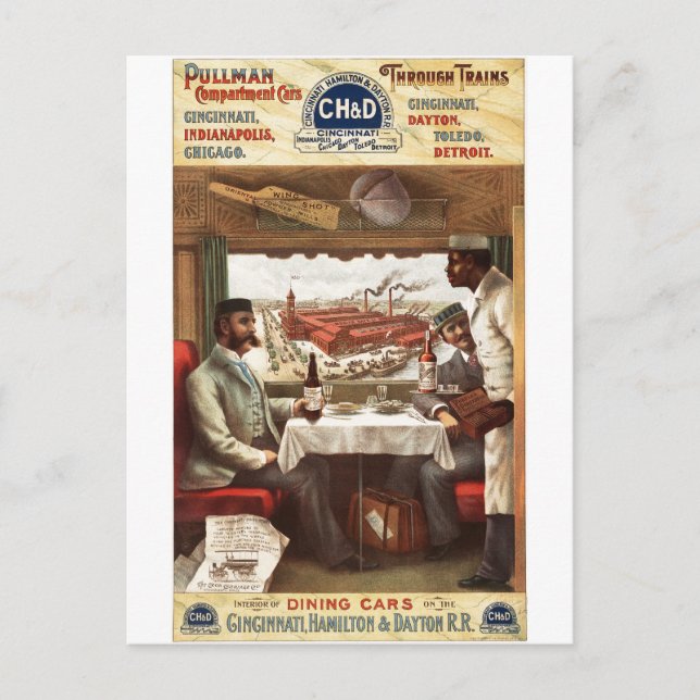 Cartão Postal Carro de jantar Pullman no trem 1894 (Frente)